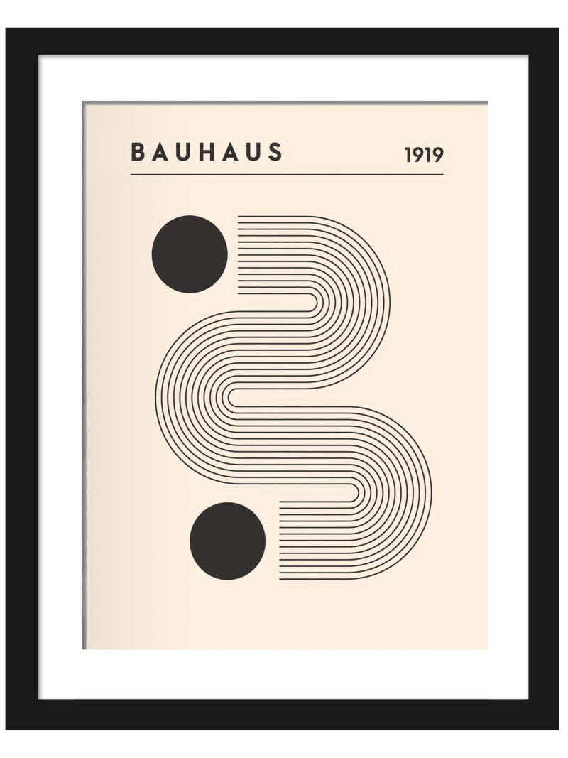 1919 Bauhaus poster with a minimalist linear "S" design and black circles