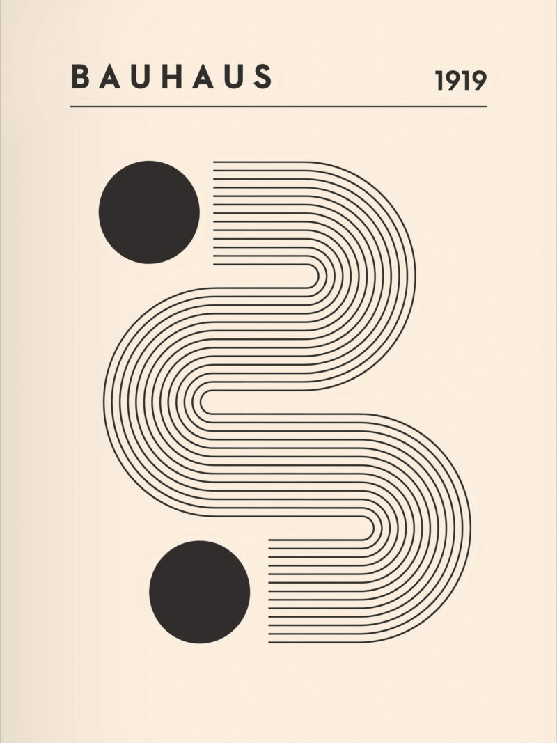 1919 Bauhaus poster with a minimalist linear "S" design and black circles