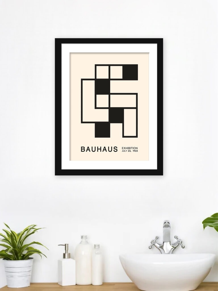 923 Bauhaus exhibition poster with minimalist black and white geometric design