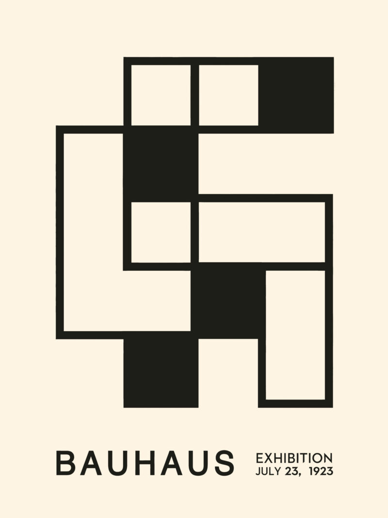 923 Bauhaus exhibition poster with minimalist black and white geometric design
