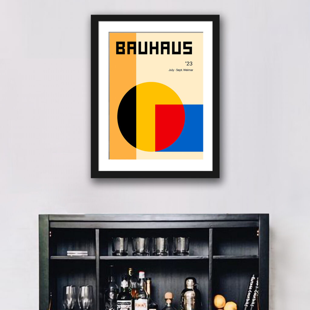 1923 Bauhaus poster with abstract primary color blocks and geometric shapes
