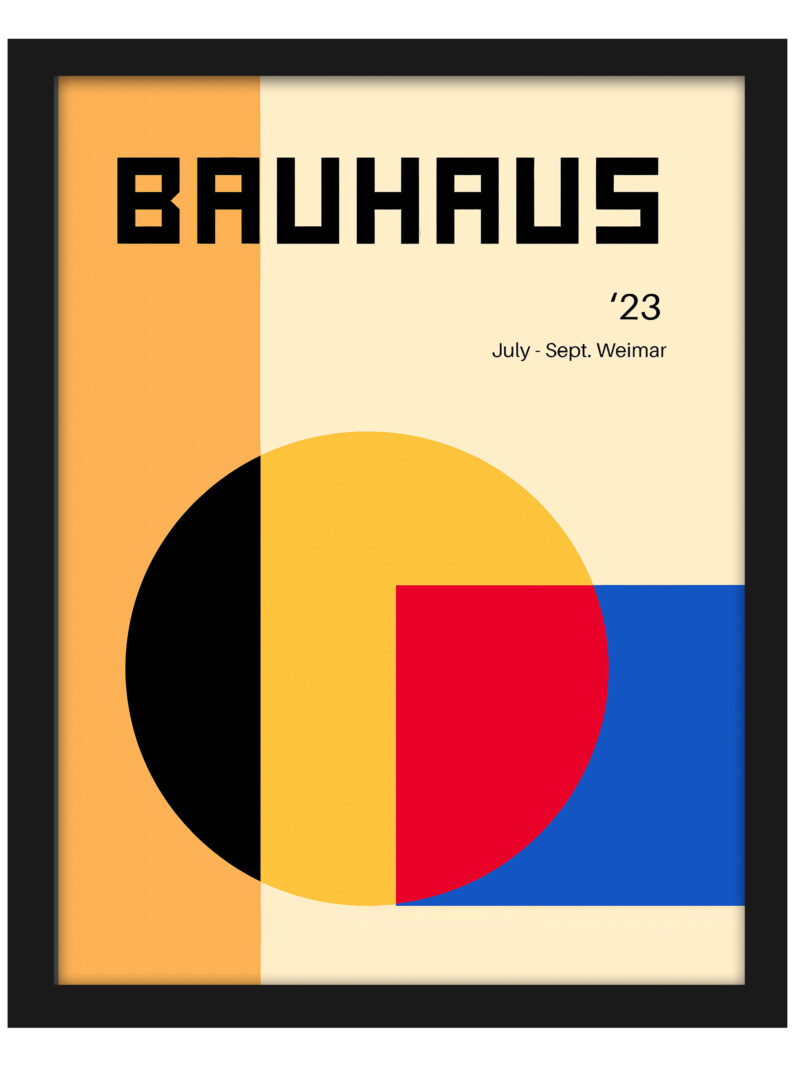 1923 Bauhaus poster with abstract primary color blocks and geometric shapes