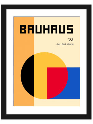 1923 Bauhaus poster with abstract primary color blocks and geometric shapes
