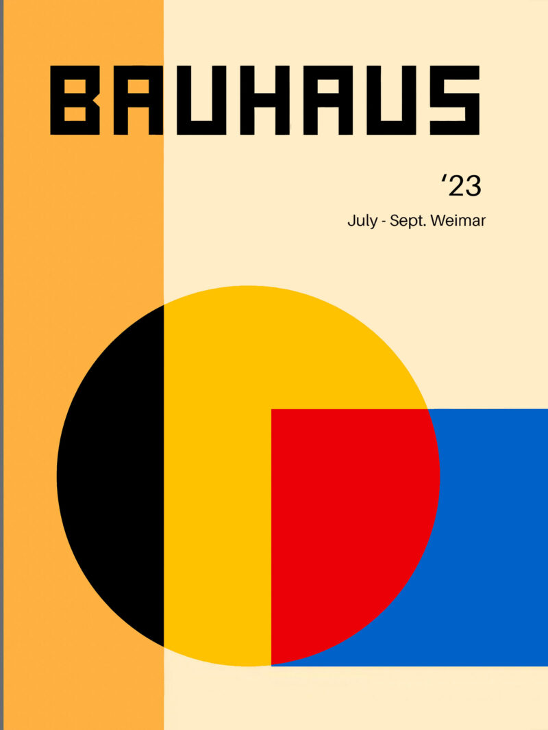 1923 Bauhaus poster with abstract primary color blocks and geometric shapes