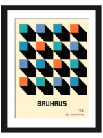 1923 Bauhaus poster with colorful squares and dynamic diagonal black lines