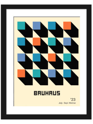 1923 Bauhaus poster with colorful squares and dynamic diagonal black lines