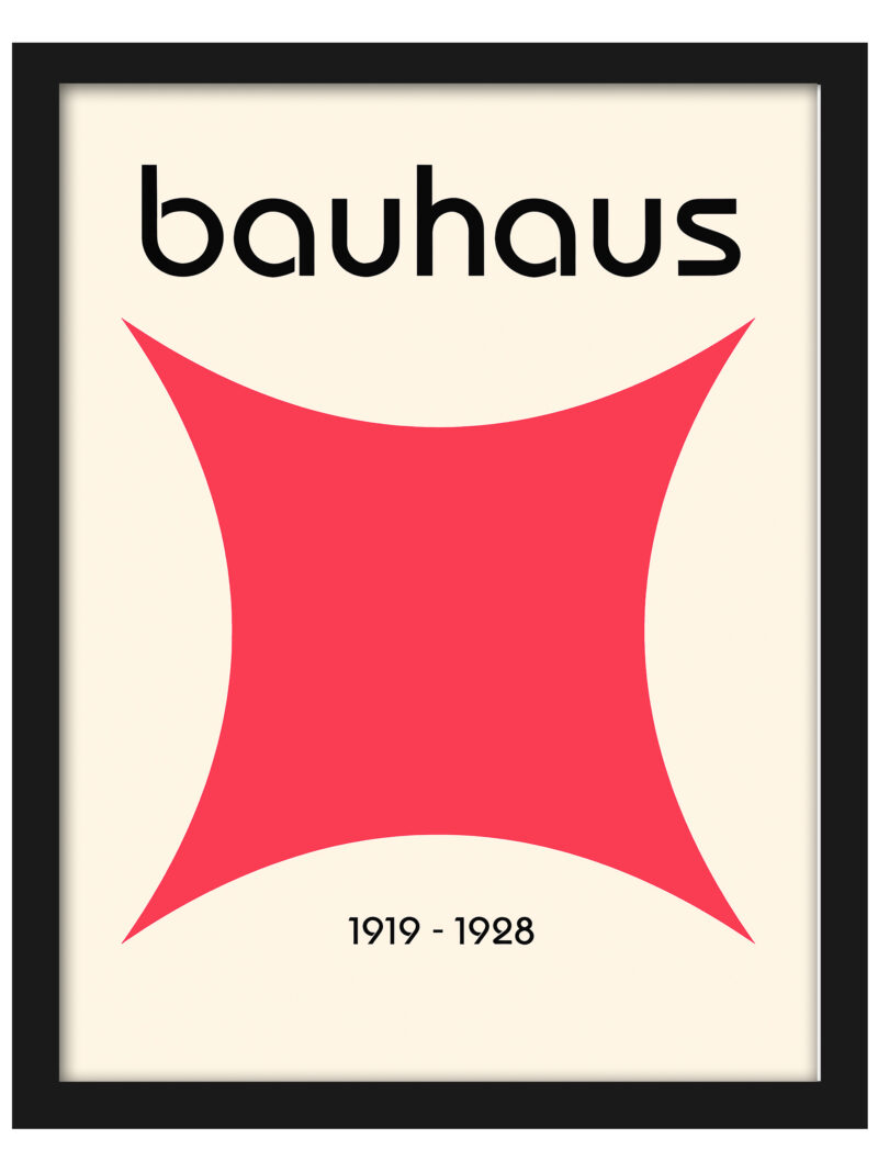 Minimalist 1919-1928 Bauhaus poster featuring a bold red star-like shape