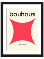 Minimalist 1919-1928 Bauhaus poster featuring a bold red star-like shape