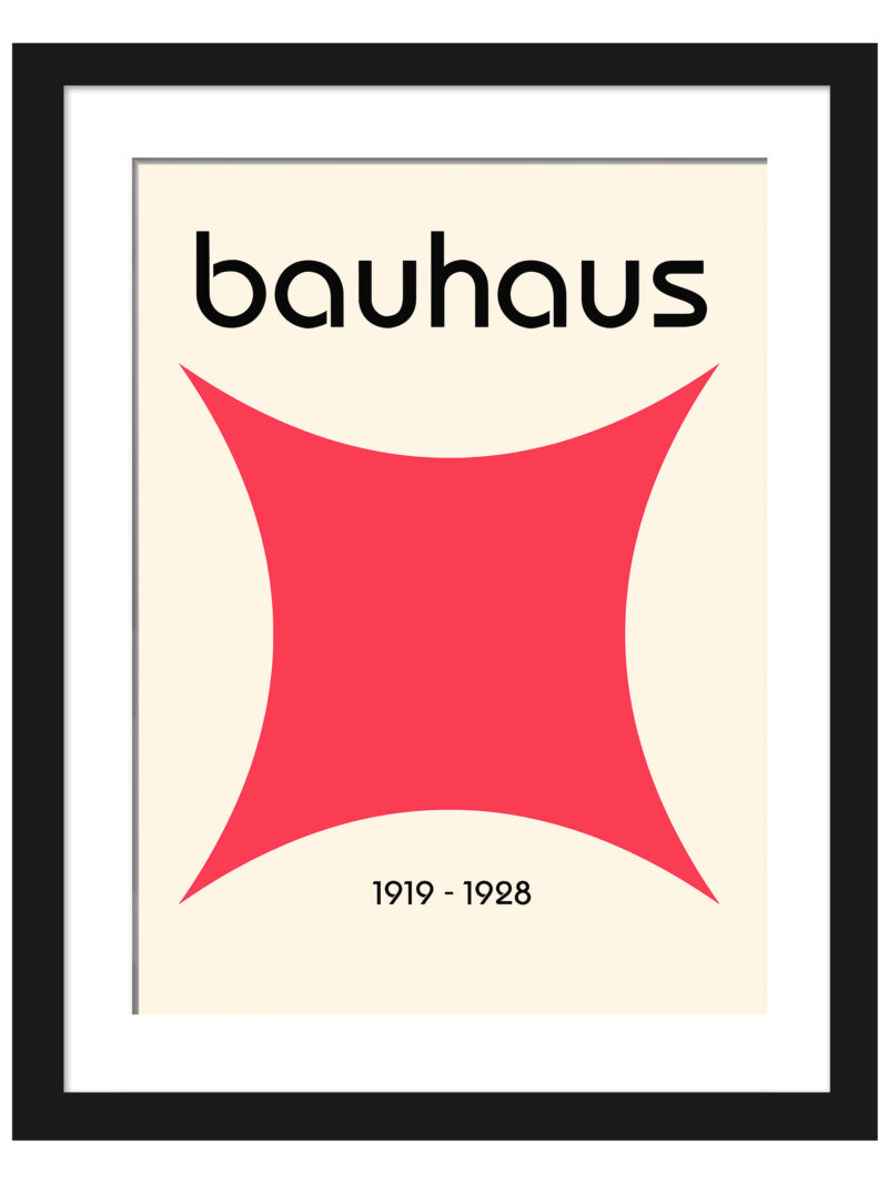 Minimalist 1919-1928 Bauhaus poster featuring a bold red star-like shape
