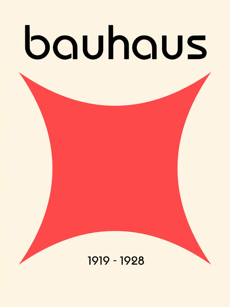 Minimalist 1919-1928 Bauhaus poster featuring a bold red star-like shape