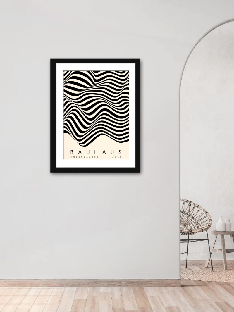 1919 Bauhaus poster with black and white abstract wave design