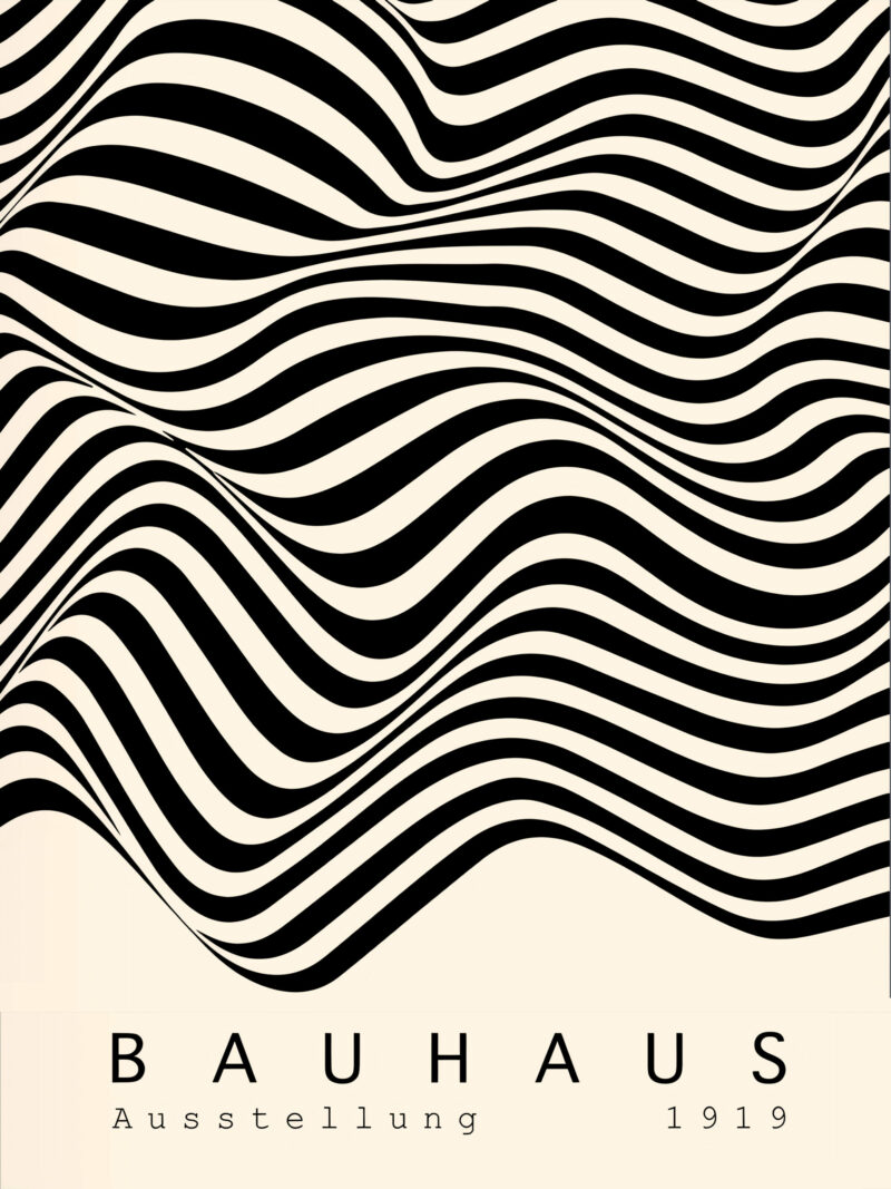 1919 Bauhaus poster with black and white abstract wave design
