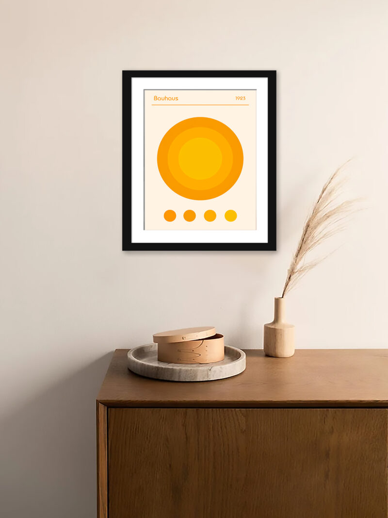 1923 Bauhaus poster featuring concentric circles in yellow and orange