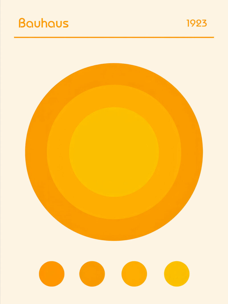 1923 Bauhaus poster featuring concentric circles in yellow and orange