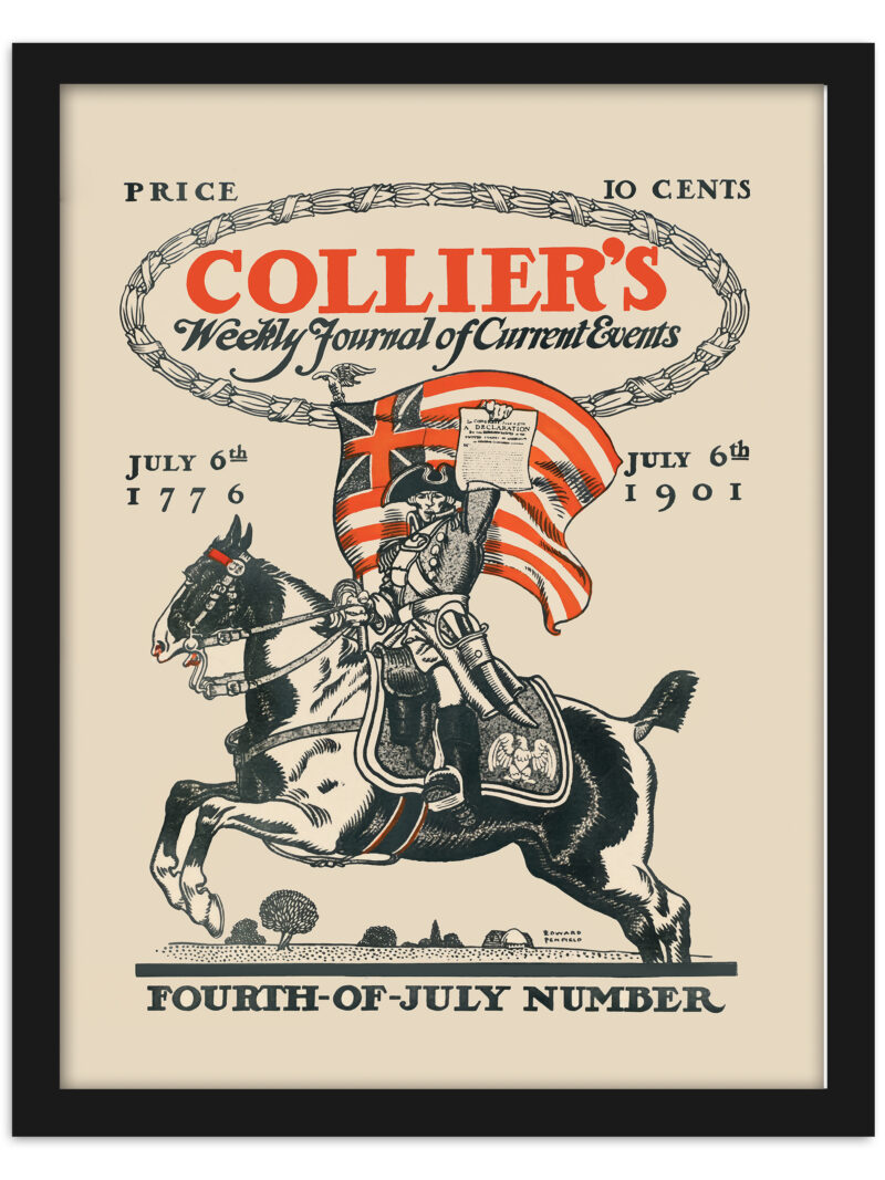 1901 vintage Collier's Weekly Fourth-of-July poster featuring a patriot on a rearing horse