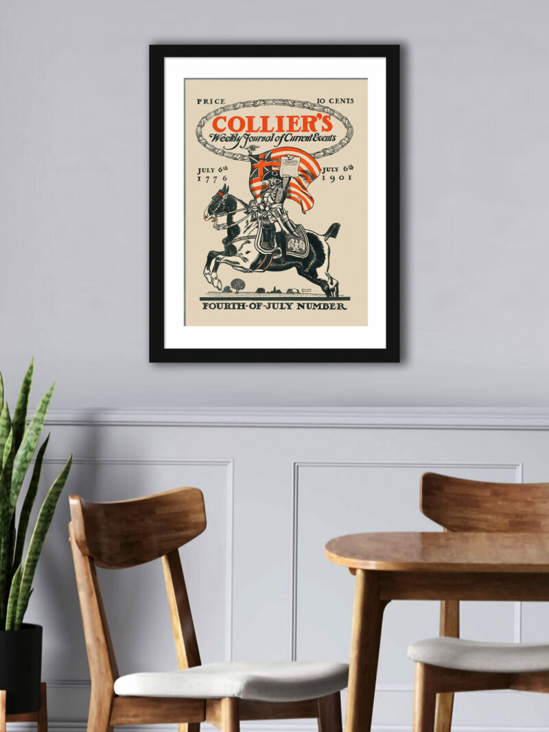 1901 vintage Collier's Weekly Fourth-of-July poster featuring a patriot on a rearing horse