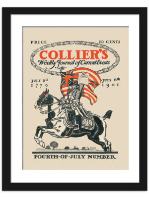 1901 vintage Collier's Weekly Fourth-of-July poster featuring a patriot on a rearing horse