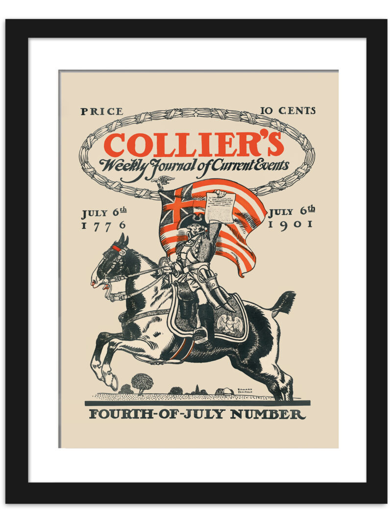 1901 vintage Collier's Weekly Fourth-of-July poster featuring a patriot on a rearing horse