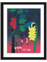 1940 Teal Airlines poster promoting travel to Fiji with tropical and cultural imagery