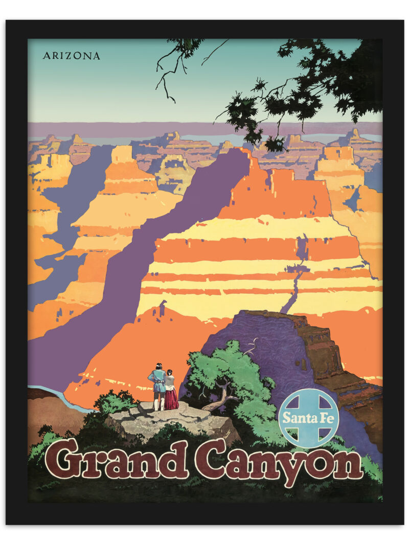 1950 Santa Fe Railway poster of the Grand Canyon with vibrant color illustration