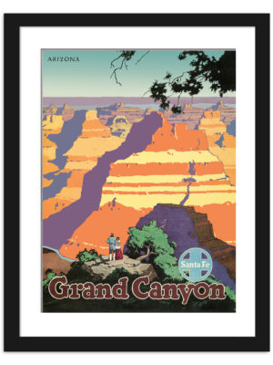 1950 Santa Fe Railway poster of the Grand Canyon with vibrant color illustration