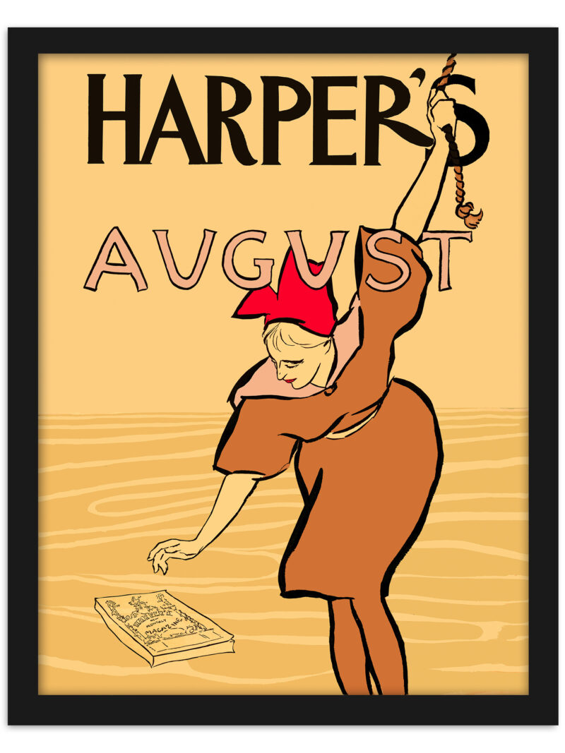 Vintage 1895 Harper's Magazine cover art by Edward Penfield featuring a woman with a book