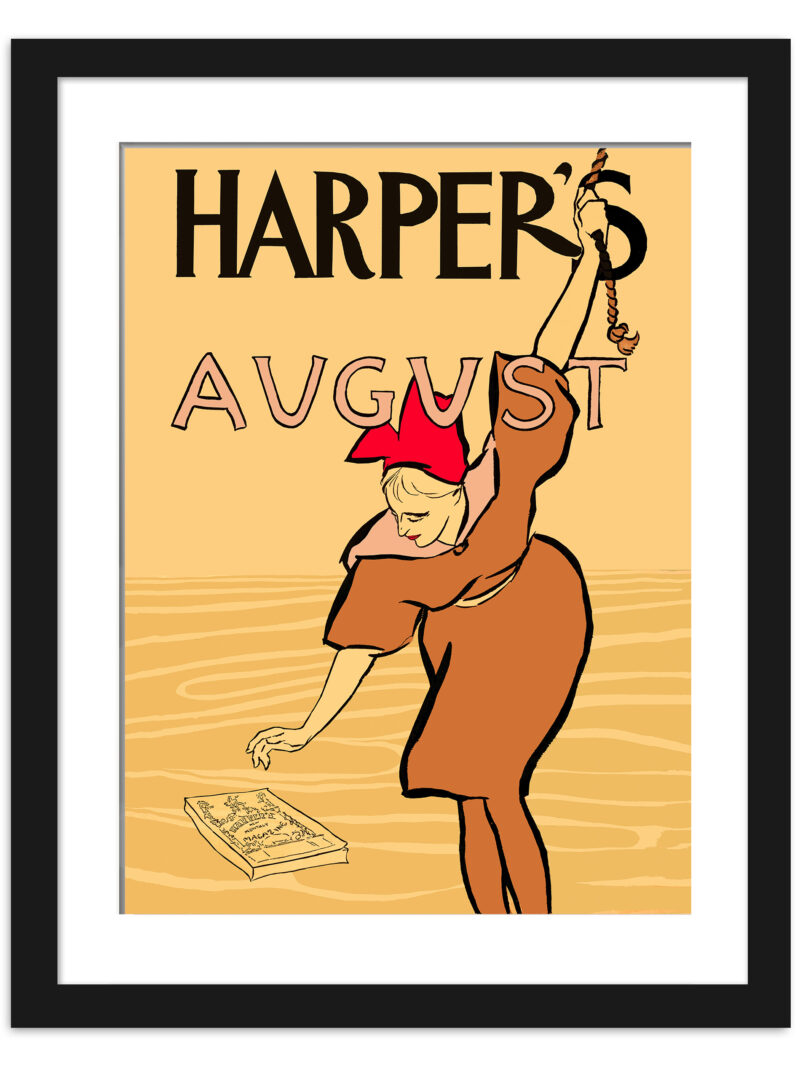 Vintage 1895 Harper's Magazine cover art by Edward Penfield featuring a woman with a book