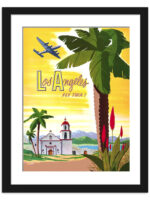 Vintage TWA Los Angeles Travel Poster featuring a scenic view with an airplane