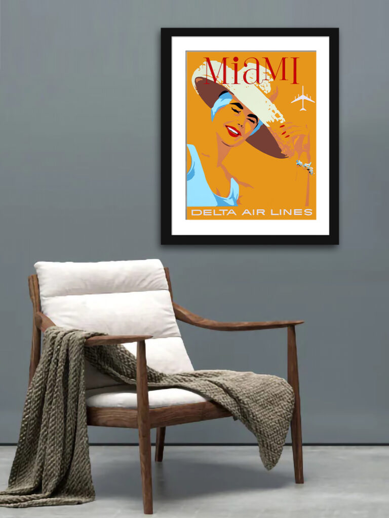 1960s Delta Air Miami Travel Poster Reproduction