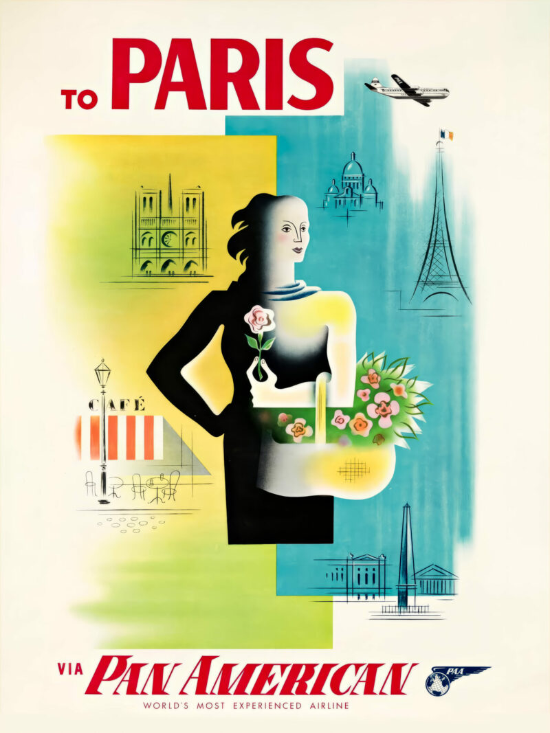 1958 Vintage Paris Pan American Travel Poster