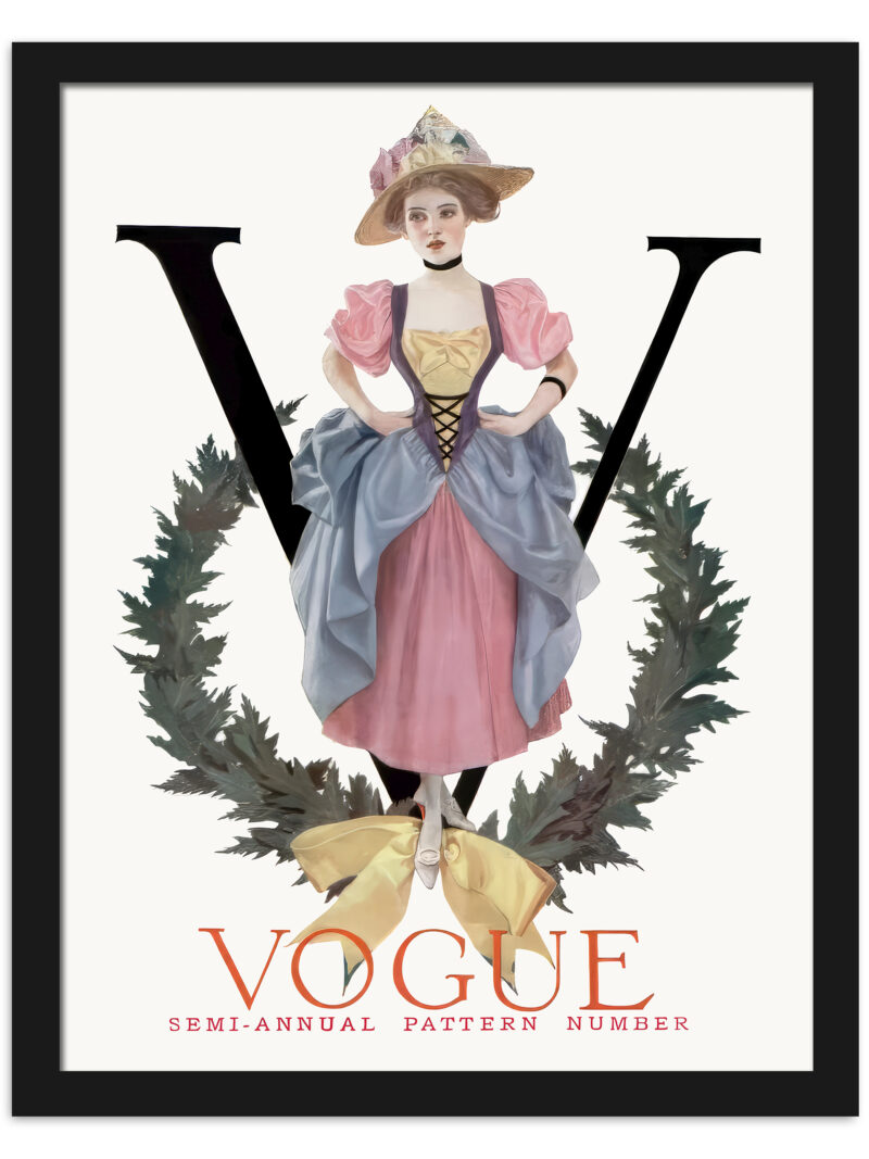 1909 vintage Vogue magazine cover with elegant woman in wreath