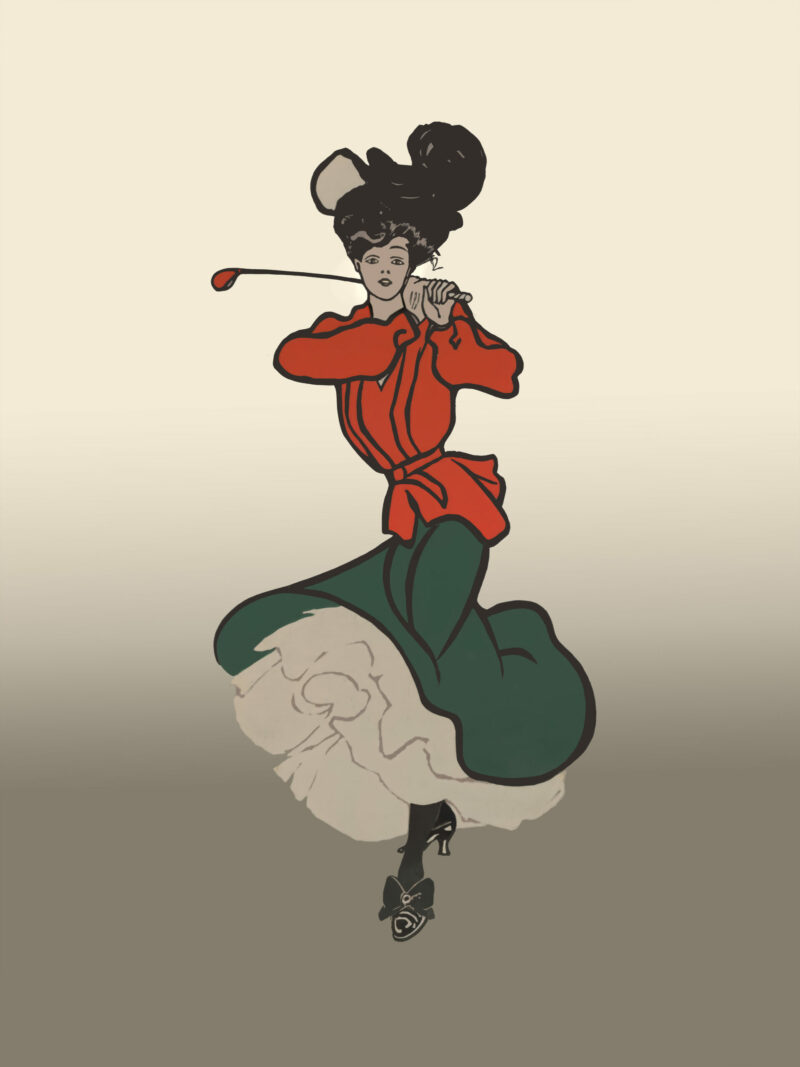 Alt Text Description: 1903 vintage artwork "A Good Drive #44" by J.B. Eddy depicting an early golf scene