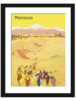 1929 Morocco vintage travel poster with camels in desert