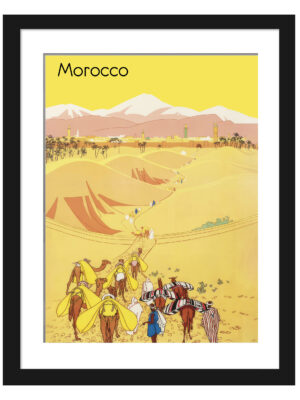 1929 Morocco vintage travel poster with camels in desert