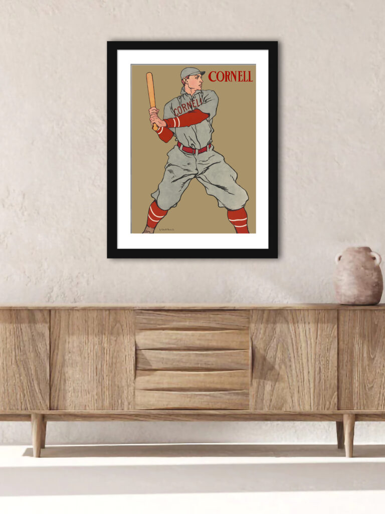 1908 Edward Penfield poster of a Cornell baseball player ready to swing