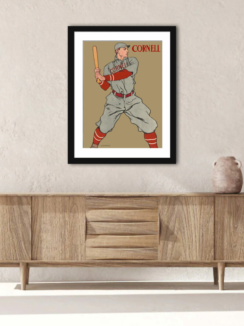 1908 Edward Penfield poster of a Cornell baseball player ready to swing