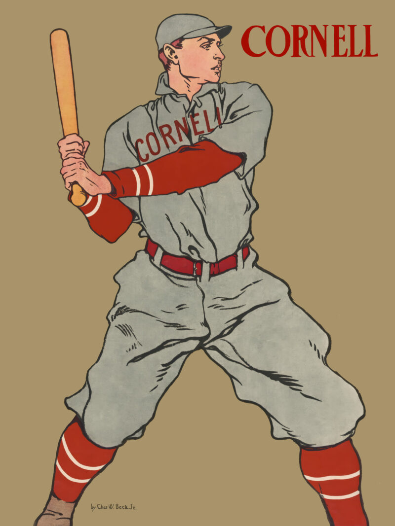 1908 Edward Penfield poster of a Cornell baseball player ready to swing