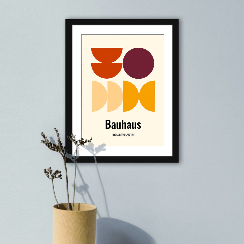1919 Bauhaus retrospective poster featuring colorful abstract geometric shapes