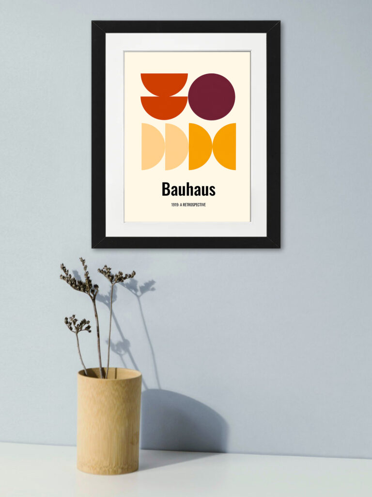 1919 Bauhaus retrospective poster featuring colorful abstract geometric shapes