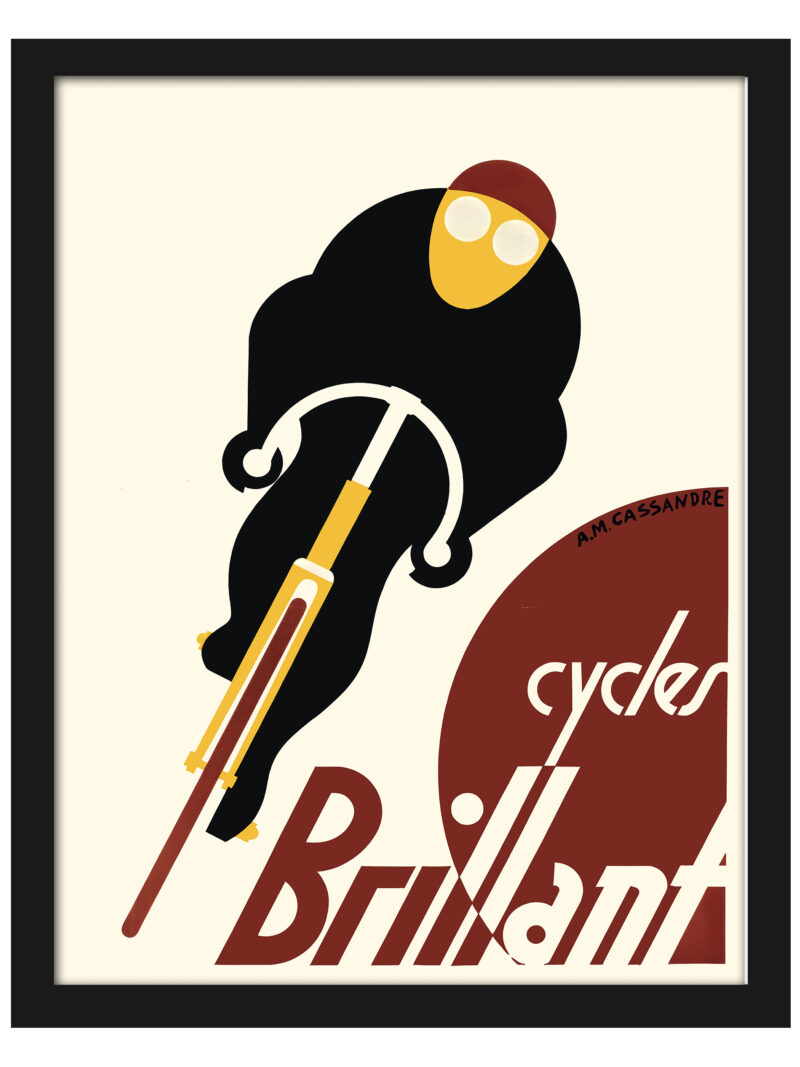 1925 vintage poster for Cycles Brillant by Adolphe Mouron Cassandre featuring a stylized cyclist