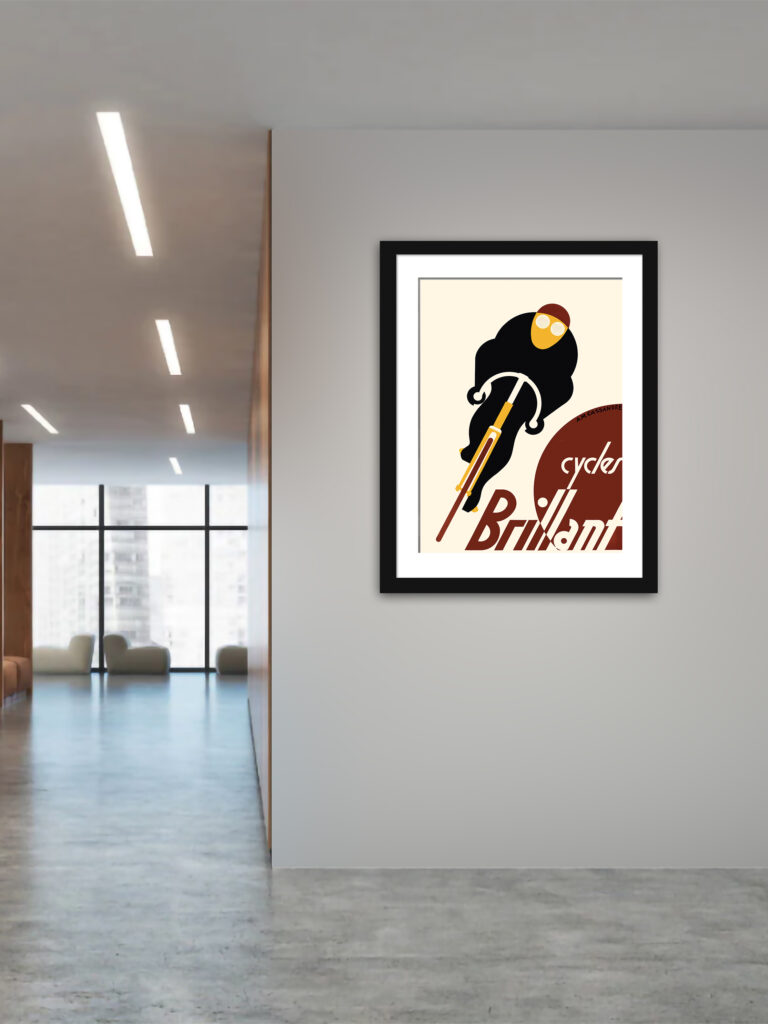 1925 vintage poster for Cycles Brillant by Adolphe Mouron Cassandre featuring a stylized cyclist