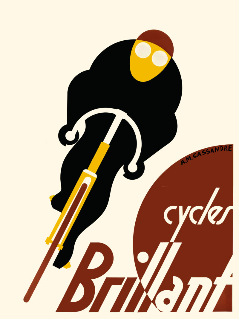1925 vintage poster for Cycles Brillant by Adolphe Mouron Cassandre featuring a stylized cyclist