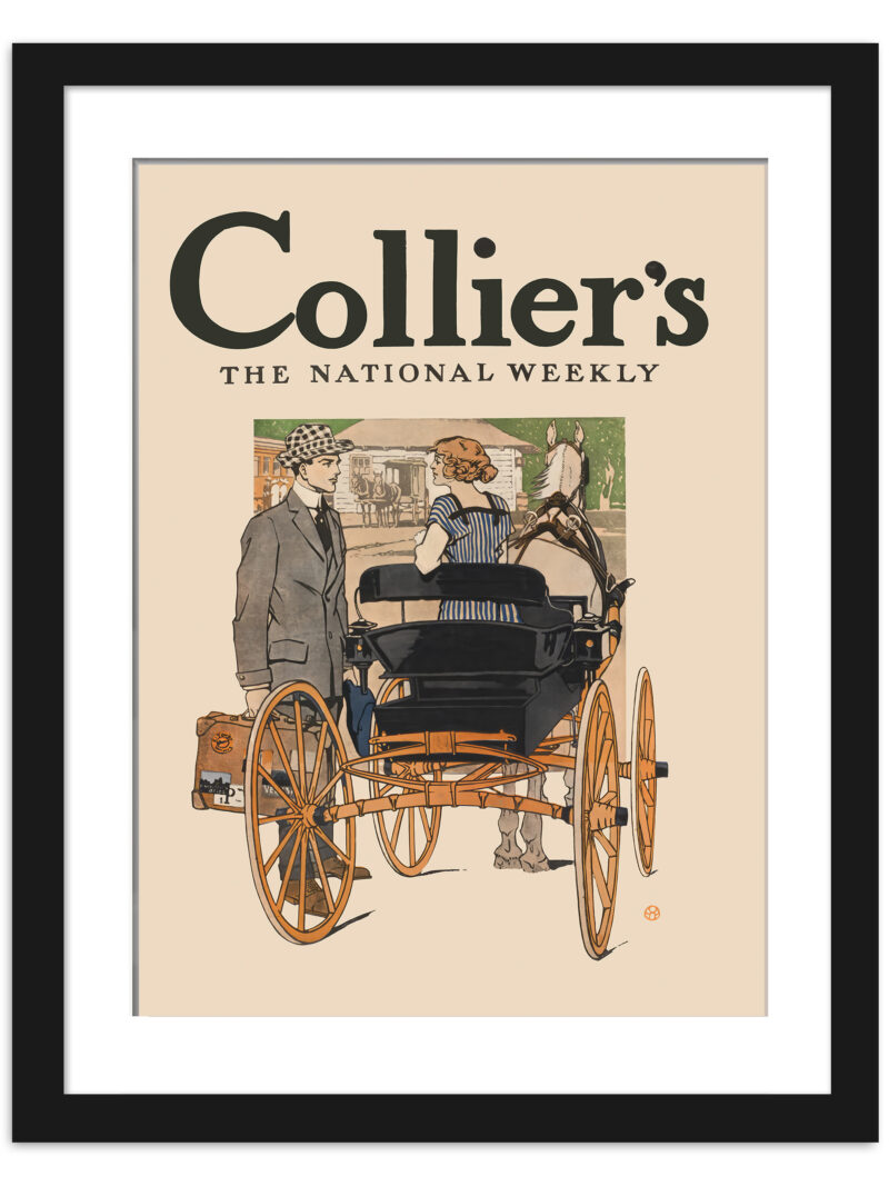 Vintage Collier's Weekly cover featuring a couple and a horse-drawn carriage from the early 1900s