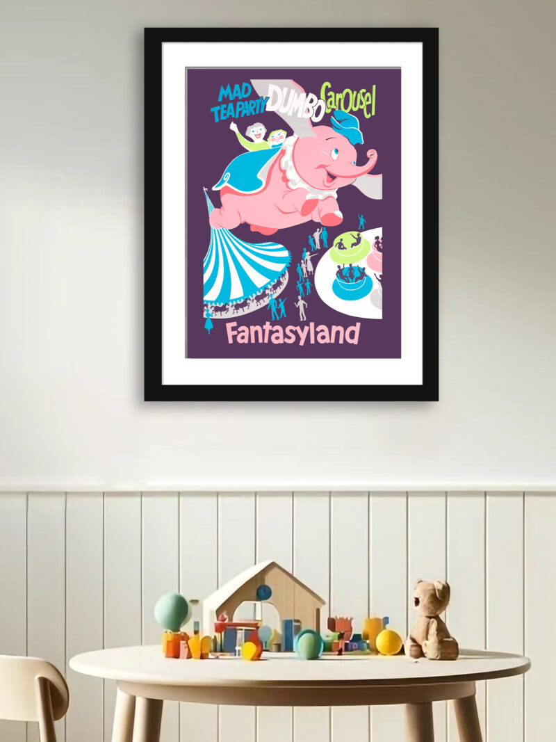1955 vintage Disneyland poster of the Flying Dumbo attraction