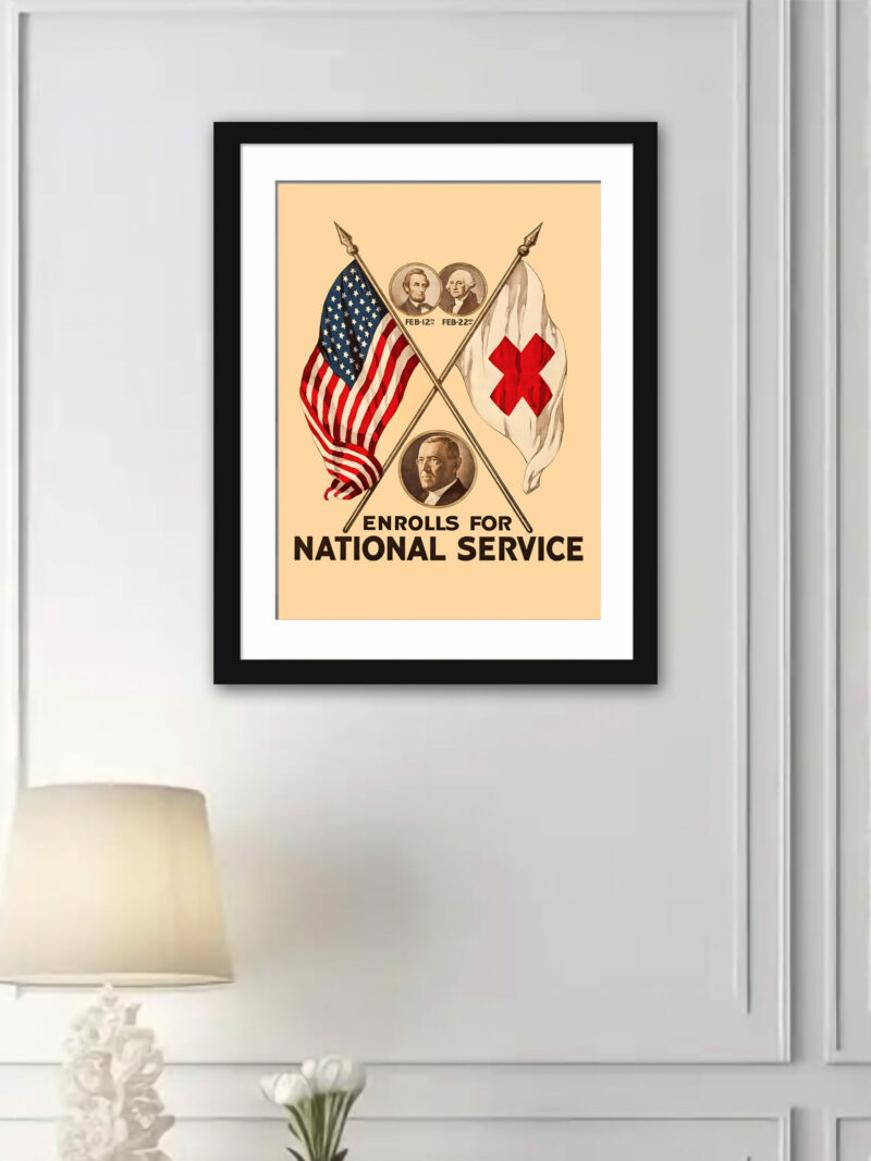 1919 World War I Red Cross propaganda poster featuring Presidents Lincoln and Washington