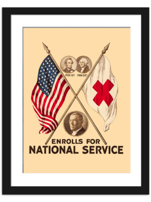 1919 World War I Red Cross propaganda poster featuring Presidents Lincoln and Washington