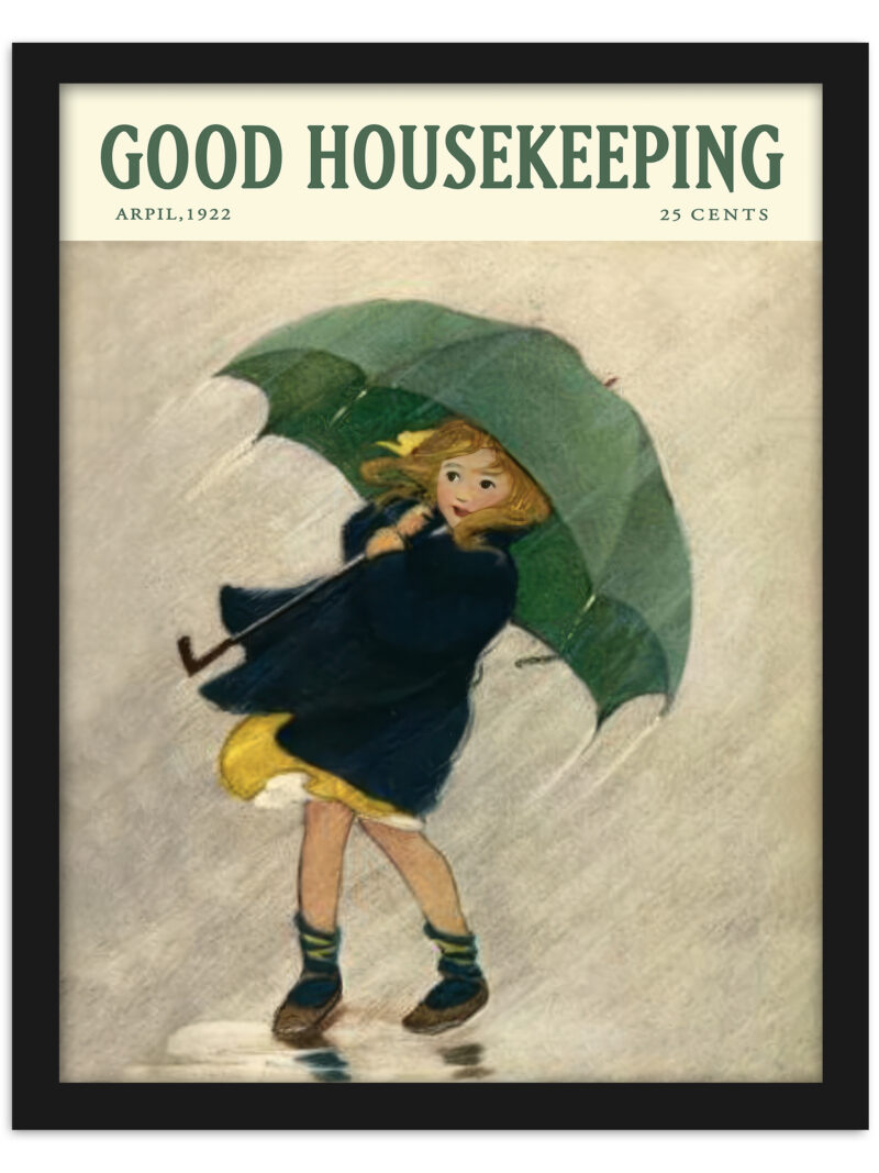 Vintage 1922 Good Housekeeping magazine cover featuring a girl with an umbrella