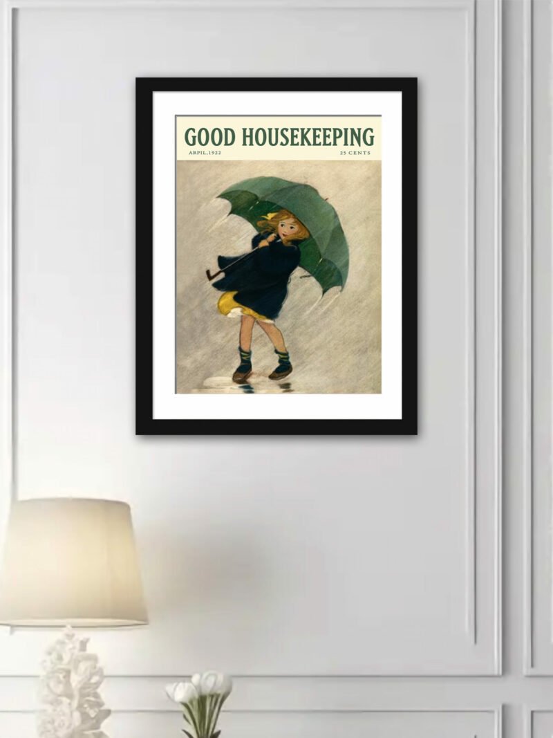 Vintage 1922 Good Housekeeping magazine cover featuring a girl with an umbrella