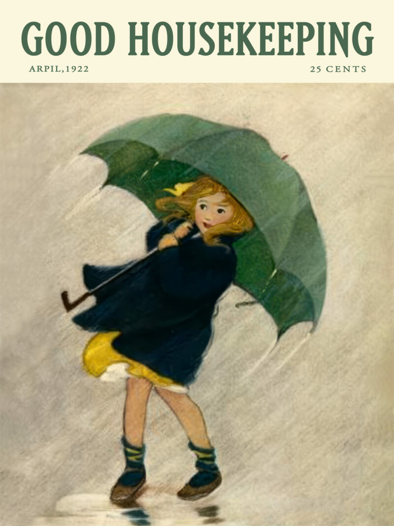 Vintage 1922 Good Housekeeping magazine cover featuring a girl with an umbrella