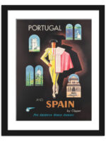 Vintage Iberia Travel Poster by Jean Carlu, featuring cultural icons of Portugal and Spain